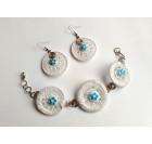 Bel kvačkan nakit Krog spominčice - zapestnica in uhani