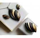 Ogrlica, uhani in DARILO (prstan) - Zlato črn list