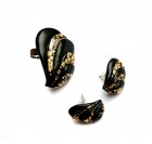 Prstan in uhani - Zlato črna kapljica