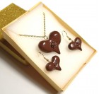 Valentinov prstan in ogrlica - rjavo srce z vrtnico