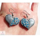 Unikatni uhani v obliki srca v srebrno turkizni barvi