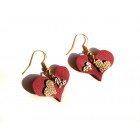 Unikatni uhani iz umetnega usnja - malina, bron