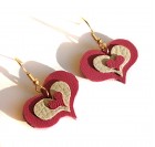 Unikatni uhani iz umetnega usnja - fuksija, bež