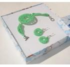 Kvačkan nakit, komplet - zapestnica in uhani - zelena