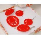 Rdeč kvačkan nakit, komplet - zapestnica in uhani