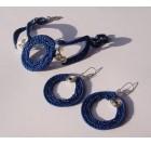 Temno moder kvačkan nakit, komplet - zapestnica in uhani