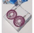 Vijolično srebrna - kvačkani uhani, okrogli